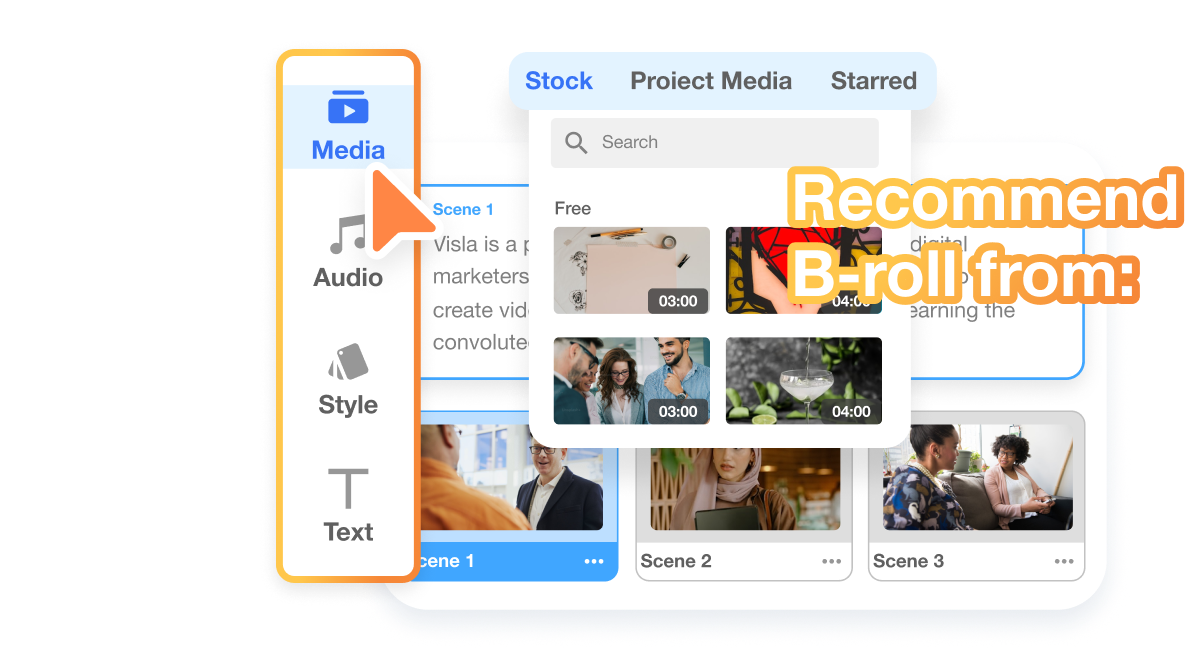 Generate your video with Visla’s AI, which matches scenes in your project to the perfect piece of free video stock footage.